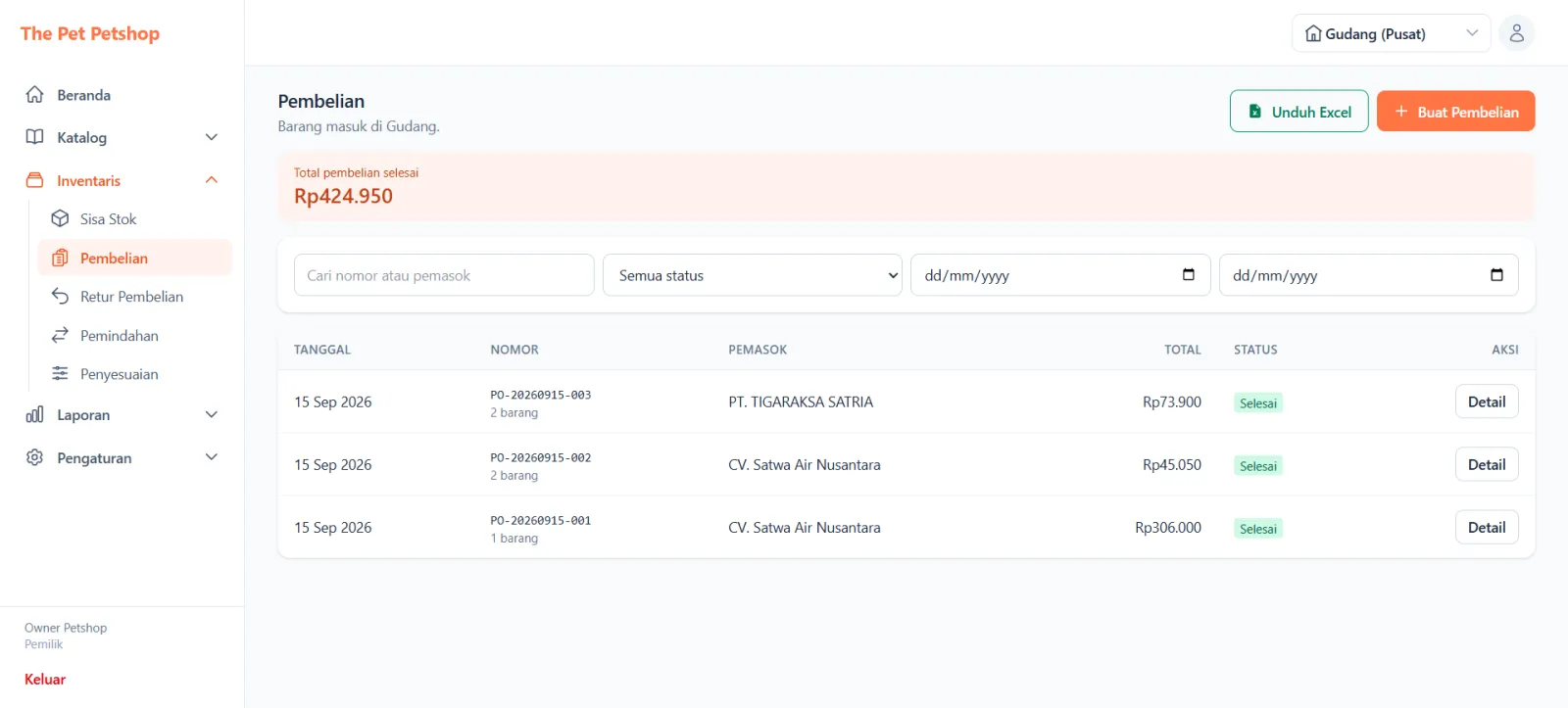 Screenshot POS & sistem inventory Petshop